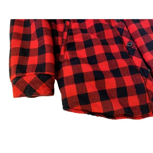 Zara Coat Jacket Women XL  Fleece Lined Flannel Buffalo Plaid Red Black Relaxed - Picture 5 of 12